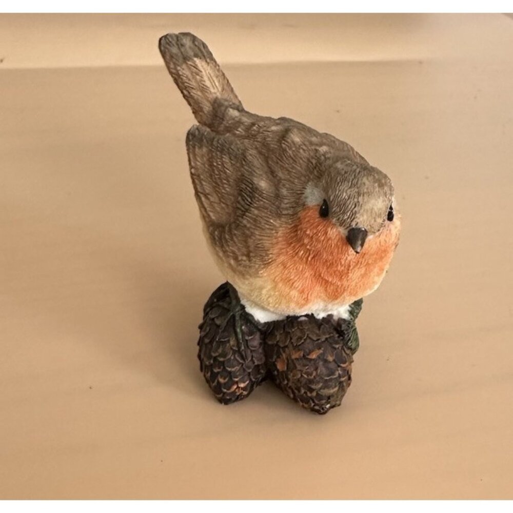 Robin Bird Sitting On Acorns Figurine Home Office Decor Bird Lovers